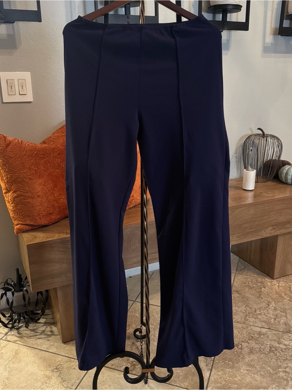 Women's Navy Wide-Leg Pull-On Pants-Never Worn